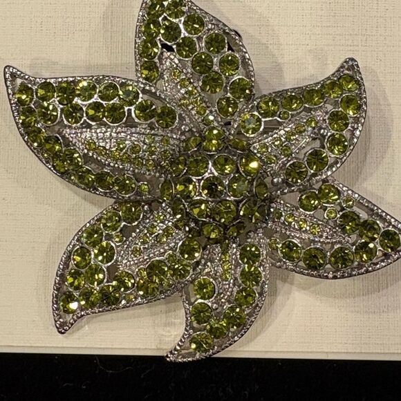 M. Haskell Green Crystal Flower Brooch - Picture 3 of 3
